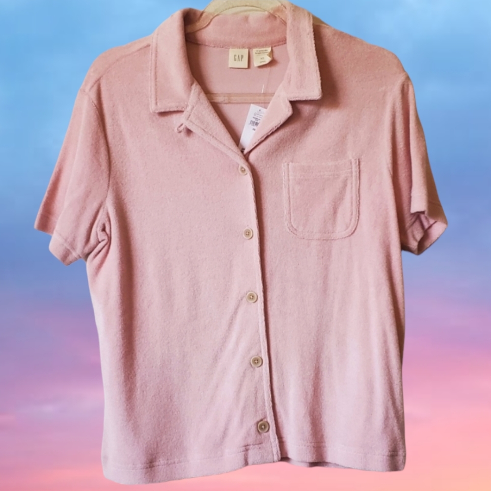 NWT Terrycloth Button-down Pastel Pink Top By GAP